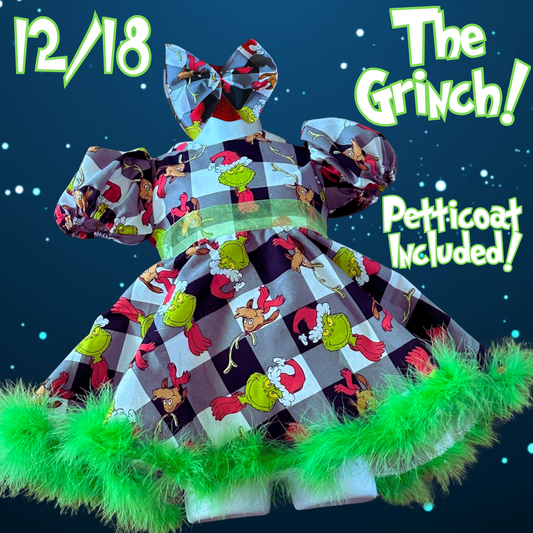 12-18 Months - THE G-R-I-N-C-H! OOC Black/White Check with Green