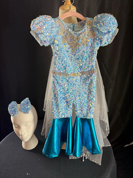 *6-12 Months - Cinderella Vibes FF in Dusty Blue Sequins