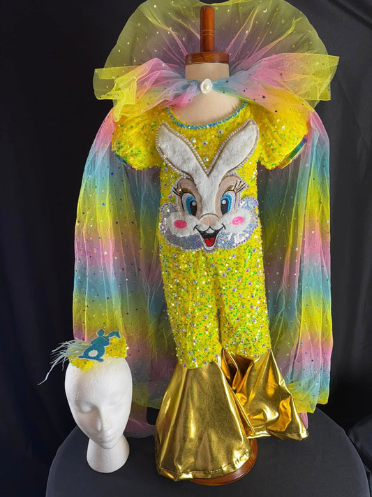 2/4 Funny Bunny OOC in bright yellow and rainbow cape