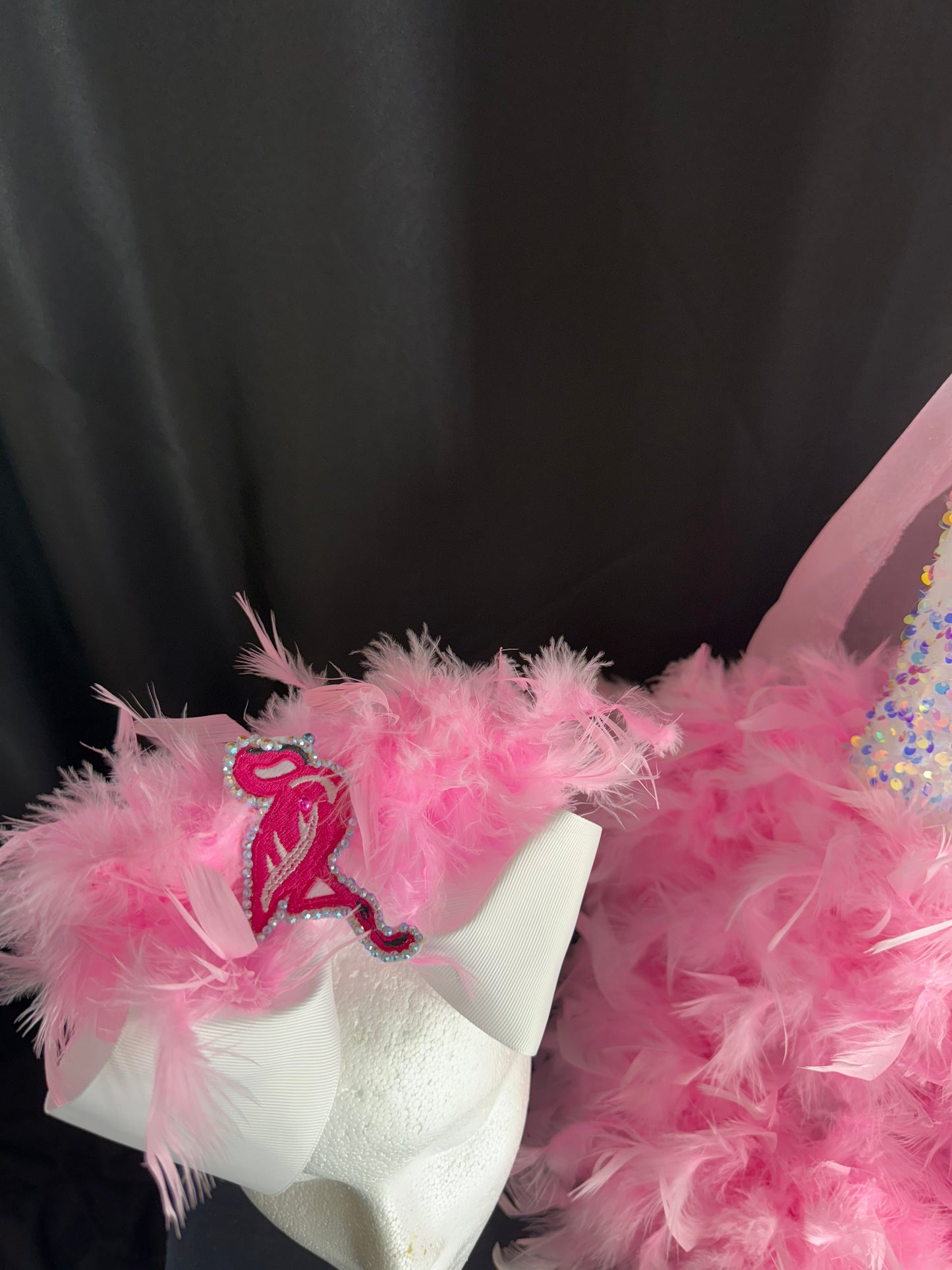 2T Feathered Flamingo Romper in Pink and White