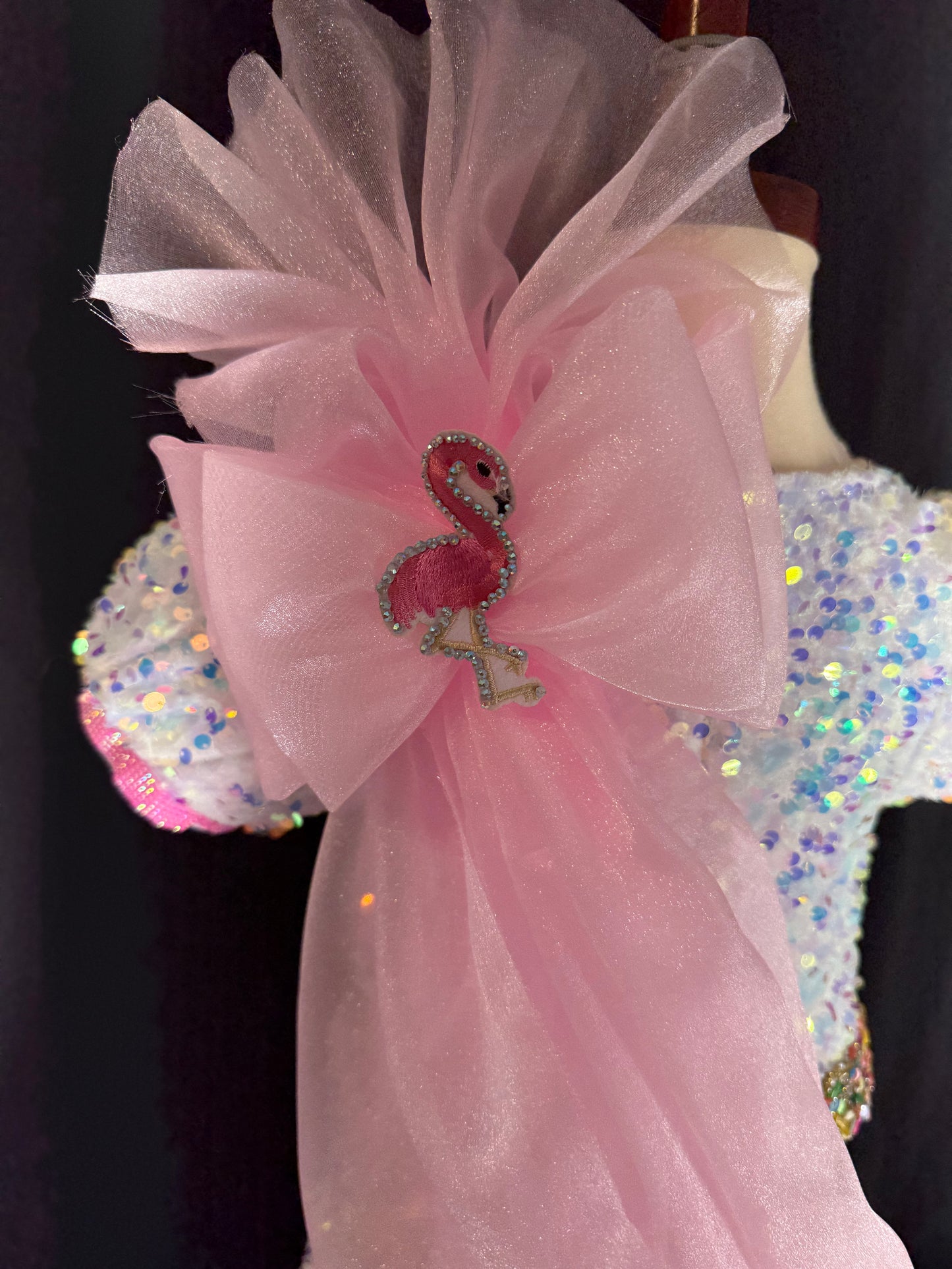 2T Feathered Flamingo Romper in Pink and White