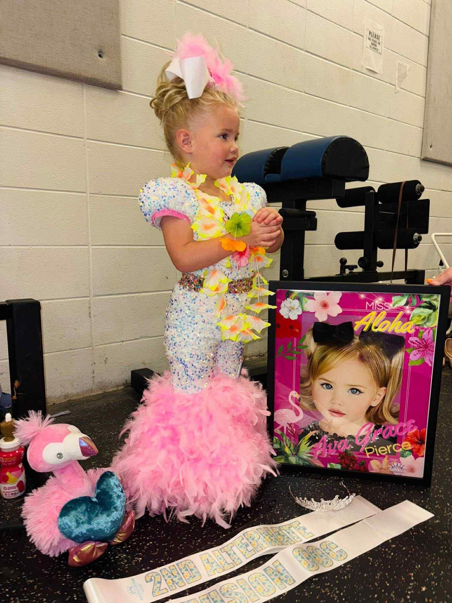 2T Feathered Flamingo Romper in Pink and White