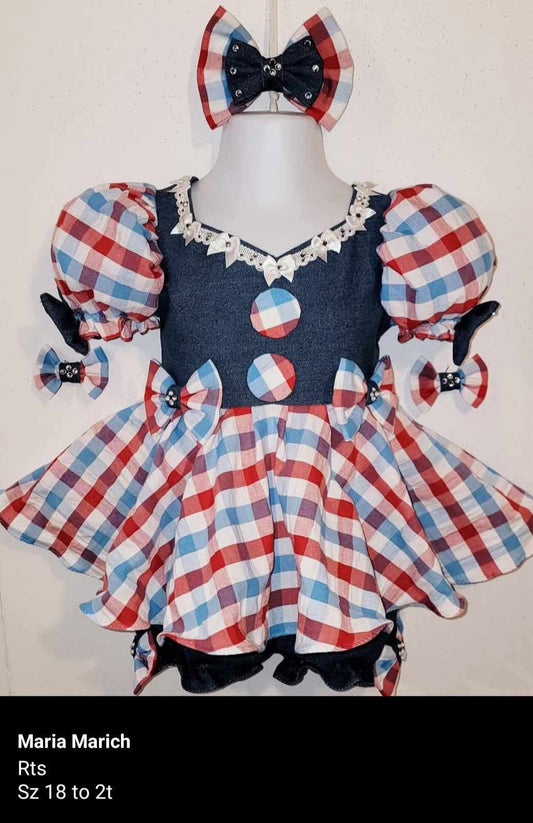 2-3T Denim Casual Wear  with Red White and Blue