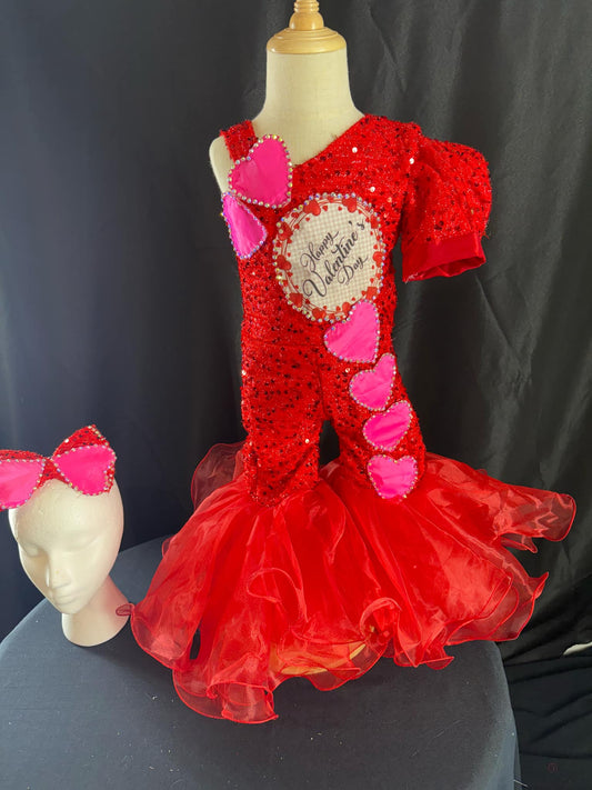 12-18 Months - Happy Valentines Day FF in Vibrant Pink and Red Sequins