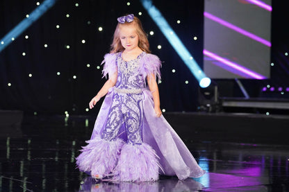 3/4 Purple Feather FF by Parisian Bridal