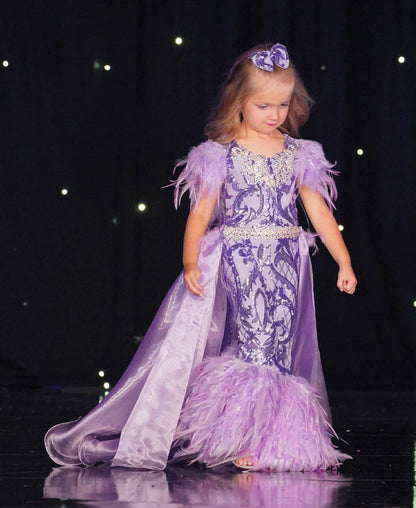 3/4 Purple Feather FF by Parisian Bridal