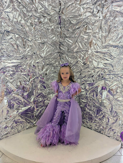 3/4 Purple Feather FF by Parisian Bridal