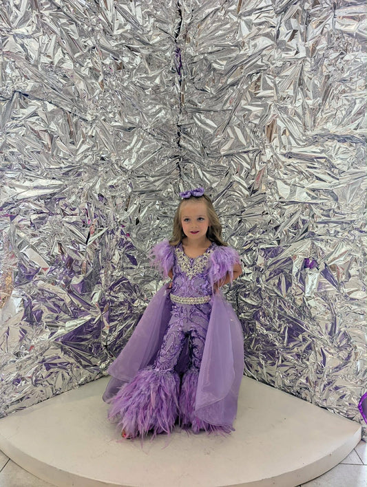 3/4 Purple Feather FF by Parisian Bridal